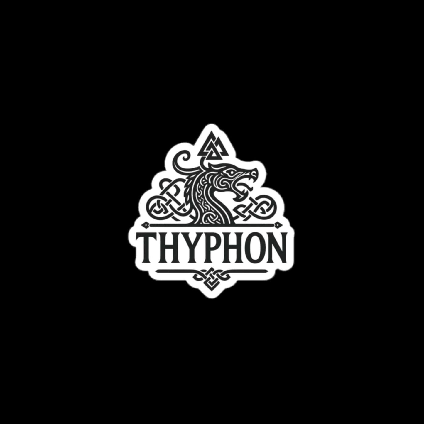 Thyphon logo sticker featuring an intricate design of a Norse-inspired dragon head.