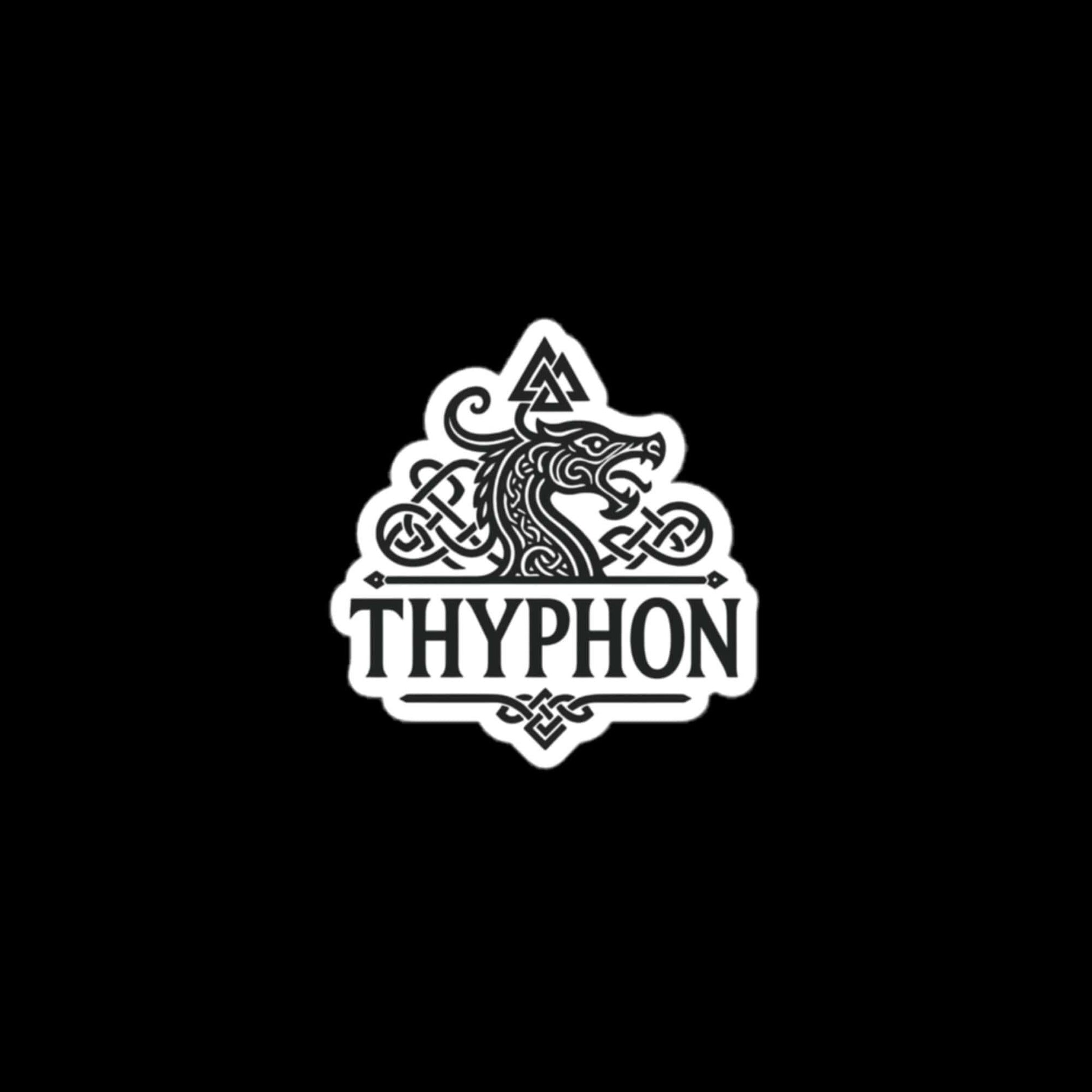 Thyphon logo sticker featuring an intricate design of a Norse-inspired dragon head.