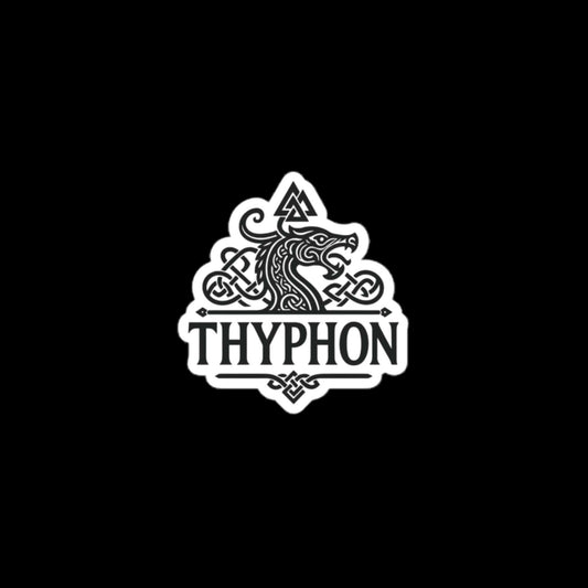 Thyphon logo sticker featuring an intricate design of a Norse-inspired dragon head.