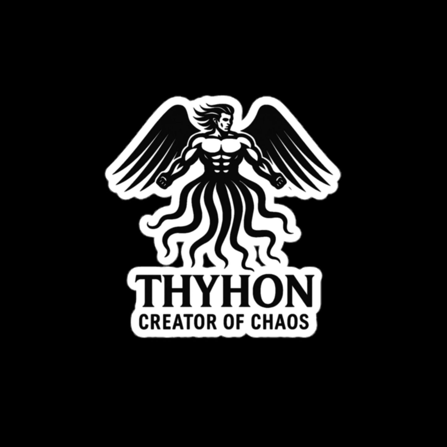 Thyhon logo featuring a figure with wings and flowing hair, titled 'Creator of Chaos' on a black background.